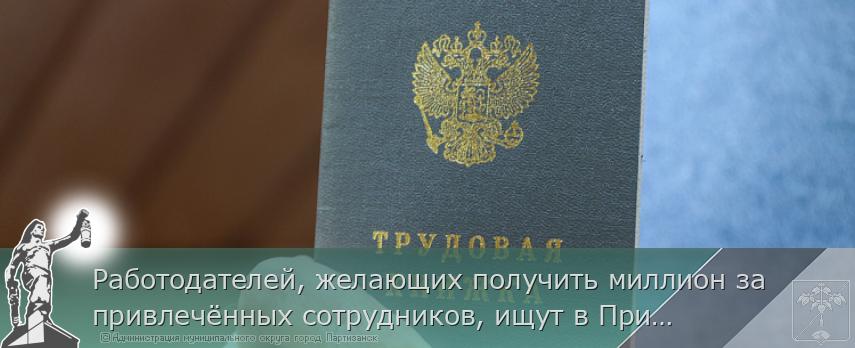 Работодателей, желающих получить миллион за привлечённых сотрудников, ищут в Приморье | Администрация муниципального округа город Партизанск Приморского края Официальный сайт